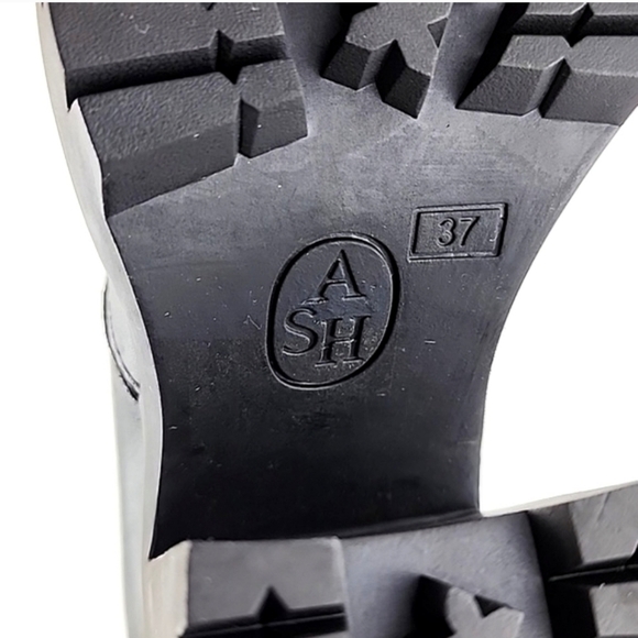 ASH Women's Poker Heeled Black Leather Chunky  Lace Up Dual Zipper Boots Size 37 - Picture 11 of 15